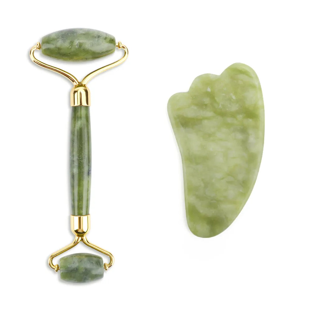 2pcs Gua Sha Massager for Face Care Jade Rollers Beauty Health Skin Scraping Chin Lifting Natural Stone Gouache Massage - Farefe