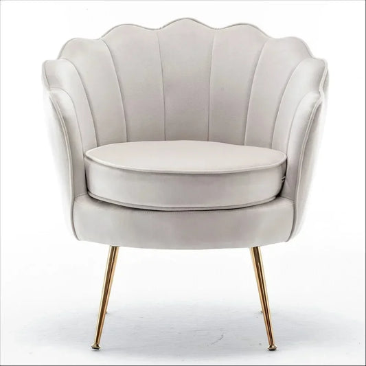 Cavett 28.3" Wide Velvet Barrel Chair with Gold Metal Legs, Ivory