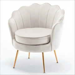 Cavett 28.3" Wide Velvet Barrel Chair with Gold Metal Legs, Ivory