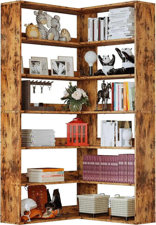 UseBookshelves 6 Tiers with Baffles Industrial Large Corner Etagere Bookcase Storage Display Rack - Farefe