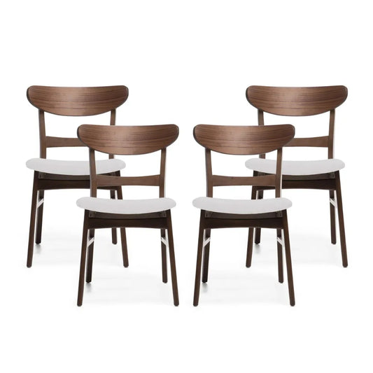 Indoor Mid-Century Fabric Dining Chairs - Set of 4 - Free Shipping - Light Beige - Walnut Finish - Farefe