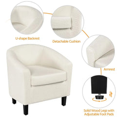 Barrel Accent Chair with Ottoman, Ivory Boucle Fabric - Farefe