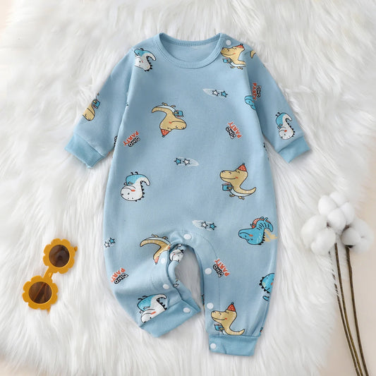 hibobi 100% Cotton Newborn Jumpsuit Cute Animal Patterns Round Neck Baby Crawling Suit 0-18m Toddler Onesie - Farefe