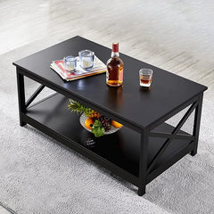 Coffee Table Living Room Furniture with Storage Shelf, Black - Farefe