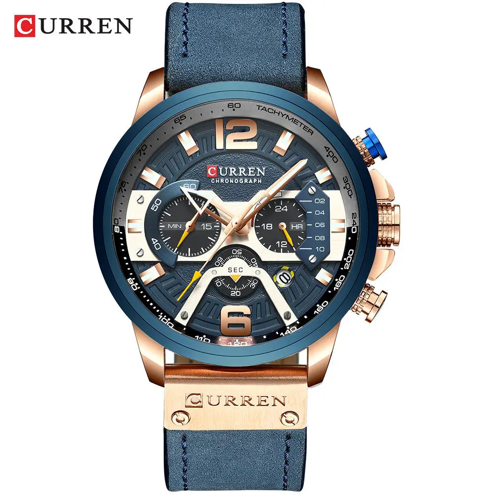 CURREN Military Leather Wrist Watch Fashion Chronograph Men's Sport Watch 48mm - Farefe