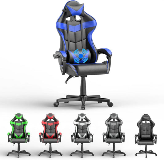 Blue Gaming Chair with Massage - Ultimate Comfort and Support for Gamers! - Farefe