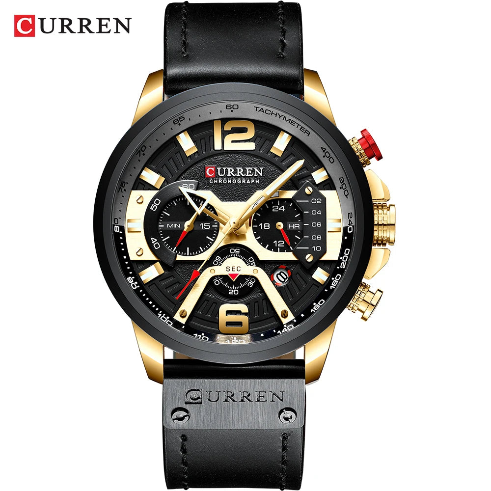 CURREN Military Leather Wrist Watch Fashion Chronograph Men's Sport Watch 48mm - Farefe