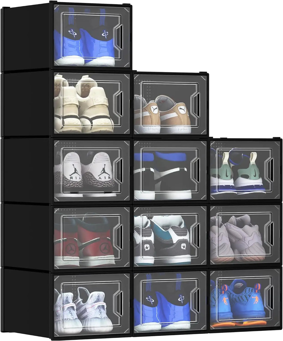 18-Piece XL Shoe Storage Box Set - Stackable Shoe Organizer Containers - Black - Farefe