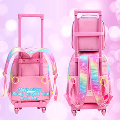 Rolling Backpack for Kids Unicorn Dinosaur Bookbag with Roller Wheels