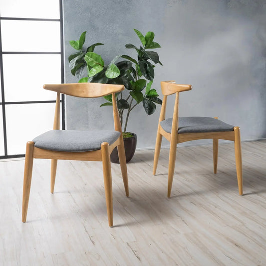 Dining Chair in Oak Veneer Fabric, Set of 2, Upholstered Seat, Grey - Farefe
