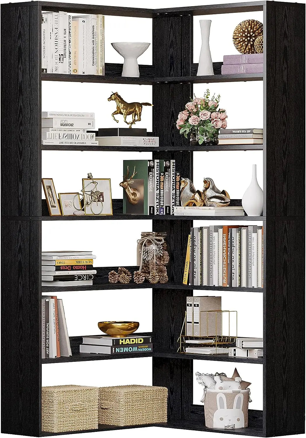 UseBookshelves 6 Tiers with Baffles Industrial Large Corner Etagere Bookcase Storage Display Rack - Farefe