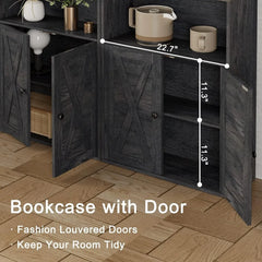 Industrial 6 Shelf Bookcase with Doors - Display Storage Shelves