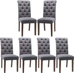 COLAMY 6-Piece Button-Tufted Dining Chair Set, Dark Beige Upholstered Fabric, Accent Parsons, Home Furniture - Farefe