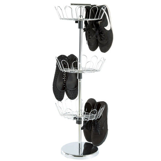 BOUSSAC 3-Tier Revolving Shoe Rack Organizer | 18-Pair | Steel | Adjustable Height | w/ Top Handle - Farefe