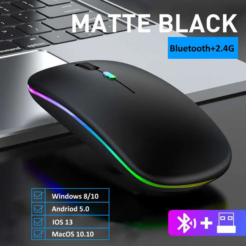 LED Wireless Mouse USB Rechargeable RGB Silent Ergonomic Backlight for Laptop PC iPad - Farefe