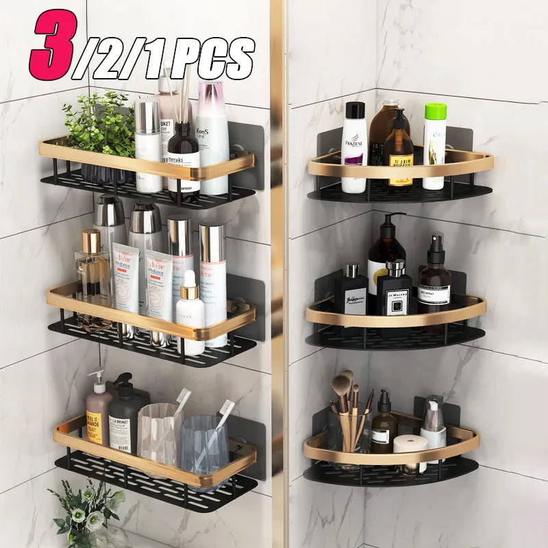 3-PC Wall Mounted Bathroom Corner Shelf Space Aluminum Shower Organizer - Farefe