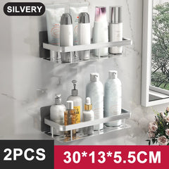 No Punching Bathroom Shelf Wall Mounted Stainless Steel Bathroom Basket Shampoo Rack Accessories - Farefe