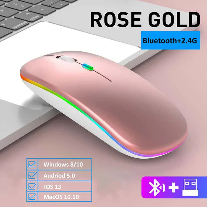 LED Wireless Mouse USB Rechargeable RGB Silent Ergonomic Backlight for Laptop PC iPad - Farefe