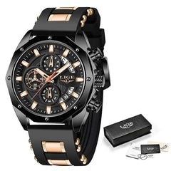 LIGE Men's Luxury Silicone Sport Watch - Quartz, Waterproof, Chronograph - Farefe