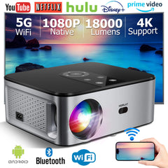 HORLAT Android 4K LED Projector 700ANSI Full HD 1080P Video Home Theater Auto Keystone 5G WiFi 18000Lumenes Portable - Farefe