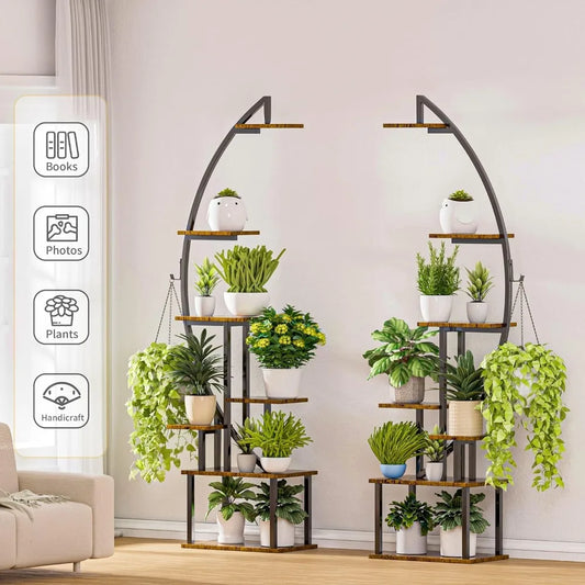 7 Tiered Flower Pots Stand with Grow Light, Tall Plant Stand Indoor, Large Holder Display Shelf - Farefe