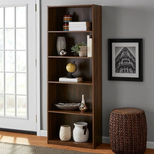 5-Tier Bookcase Display Rack with Adjustable Shelves, Freestanding for Living Room - PDQ - Farefe