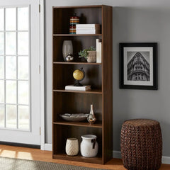 5-Tier Bookcase Display Rack with Adjustable Shelves, Freestanding for Living Room - PDQ - Farefe