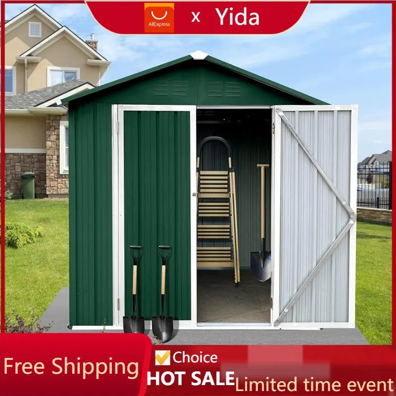Morhome Metal Outdoor Storage Shed 6FT x 4FT, Steel Utility Tool Shed with Lockable Door - Farefe