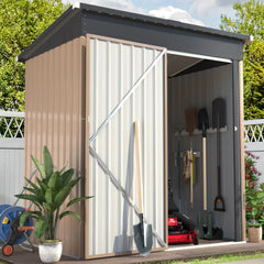 Metal Outdoor Storage Shed, Lockable Bike Shed, Garden Shed & Tool Shed for Backyard, Patio, Lawn, Brown/White - Farefe