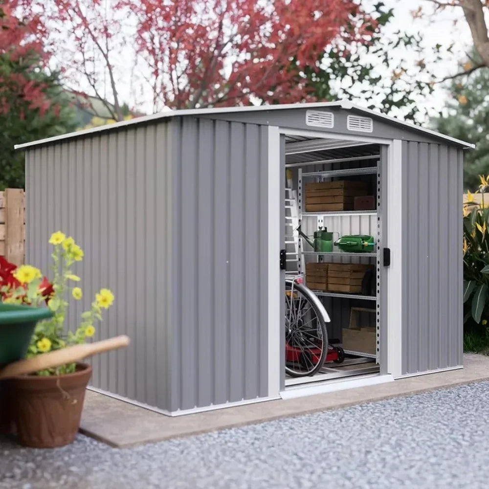 8x6 FT Sheds & Outdoor Storage, Metal Garden Storage, Built-in Handles, 4 Air Vents - Farefe