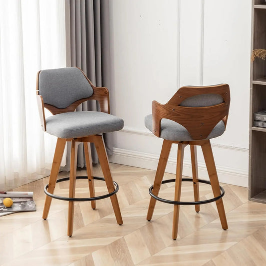 RUO WU Low Back Counter Stools Set of 2 Upholstered Swivel Bar Chairs With Wooden Legs - Farefe