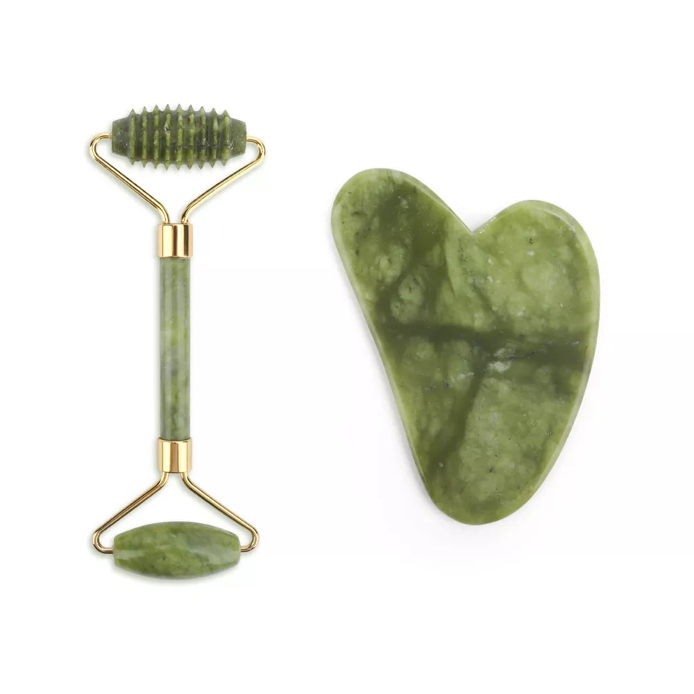 2pcs Gua Sha Massager for Face Care Jade Rollers Beauty Health Skin Scraping Chin Lifting Natural Stone Gouache Massage - Farefe