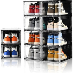 10 Pack Shoe Boxes Stackable, Upgraded Sturdy Shoe Storage Boxes with Clear Magnetic Door - Farefe