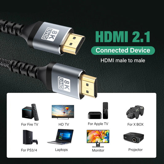 HDMI 8K Cable 8K/60Hz 4K/120Hz HMDI 2.1 48Gbps Ultra High Speed HDR For HDTV Splitter Switcher PS5 Ps4 Projector Vision UHD 7M - Farefe