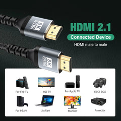 HDMI 8K Cable 8K/60Hz 4K/120Hz HMDI 2.1 48Gbps Ultra High Speed HDR For HDTV Splitter Switcher PS5 Ps4 Projector Vision UHD 7M - Farefe