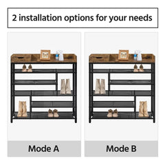 6-Tier Shoes Rack Organizer with Wooden Top, Rustic Brown - BOUSSAC - Farefe