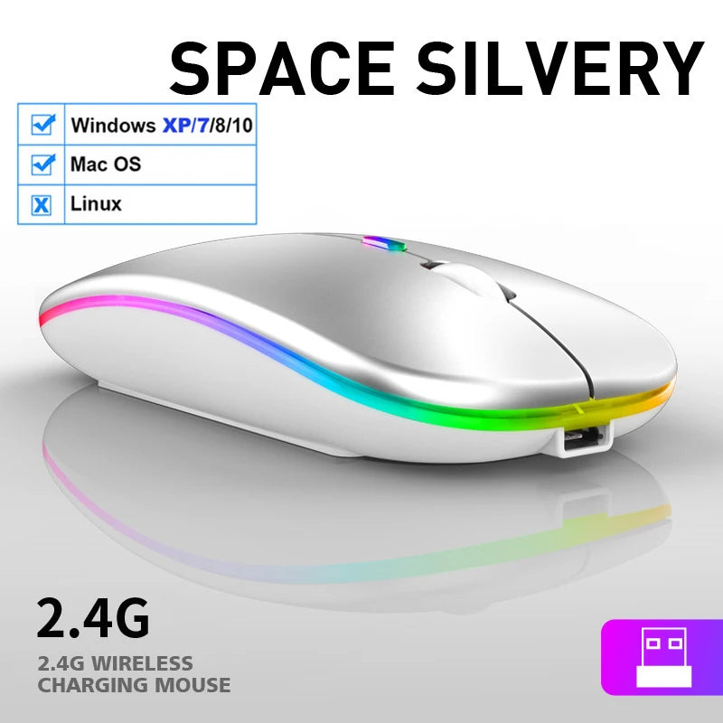 LED Wireless Mouse USB Rechargeable RGB Silent Ergonomic Backlight for Laptop PC iPad - Farefe