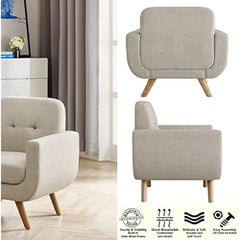 2023 Rosevera Elena Accent Armchair Upholstered in Linen for Living Room Furniture, Beige - Farefe