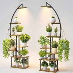 7 Tiered Flower Pots Stand with Grow Light, Tall Plant Stand Indoor, Large Holder Display Shelf - Farefe