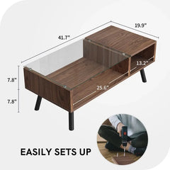 LISM Wood Coffee Table, 2-Tier Sofa Center Table - Walnut, Apartment Home Office