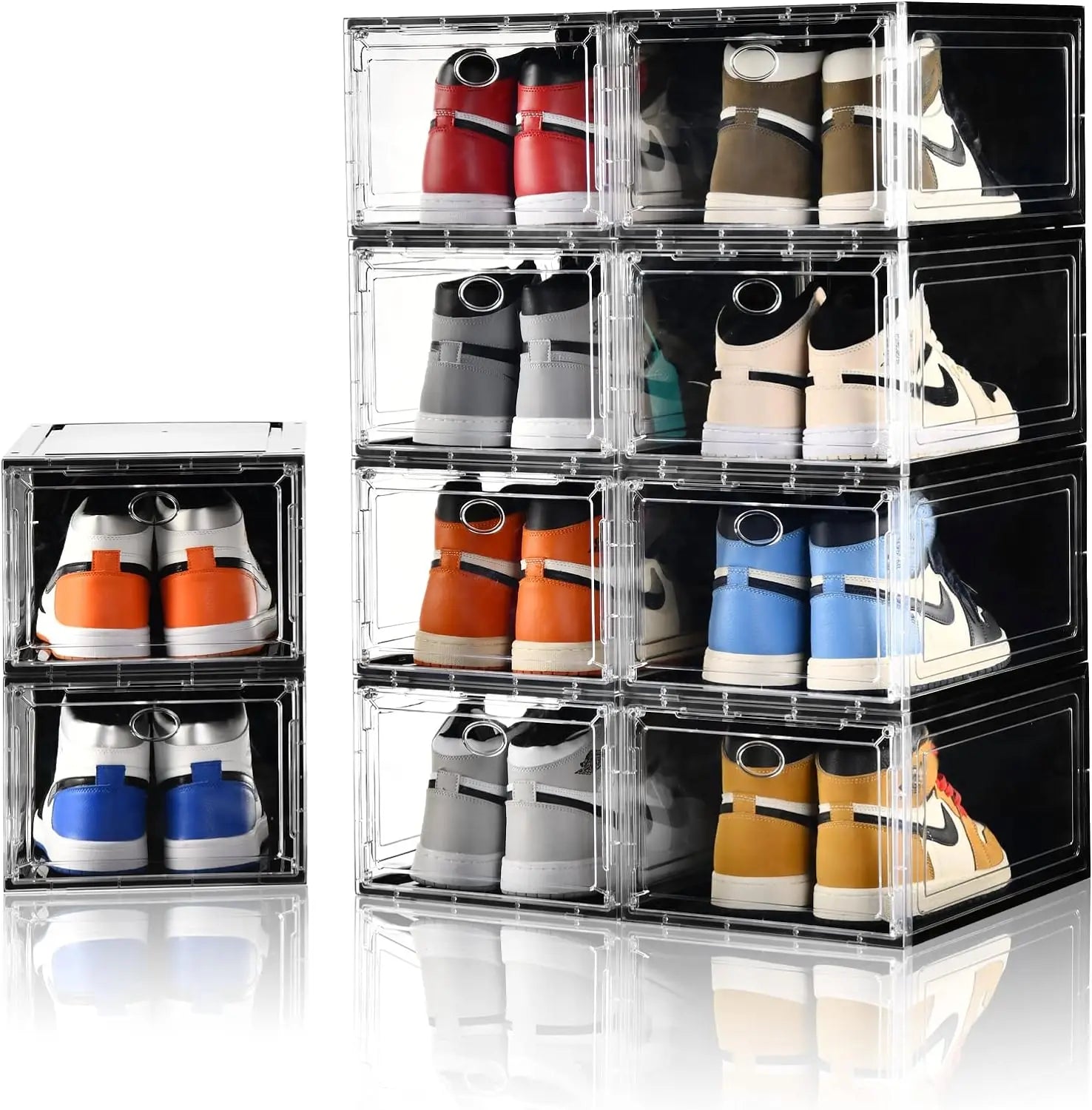 10 Pack Shoe Boxes Stackable, Upgraded Sturdy Shoe Storage Boxes with Clear Magnetic Door - Farefe