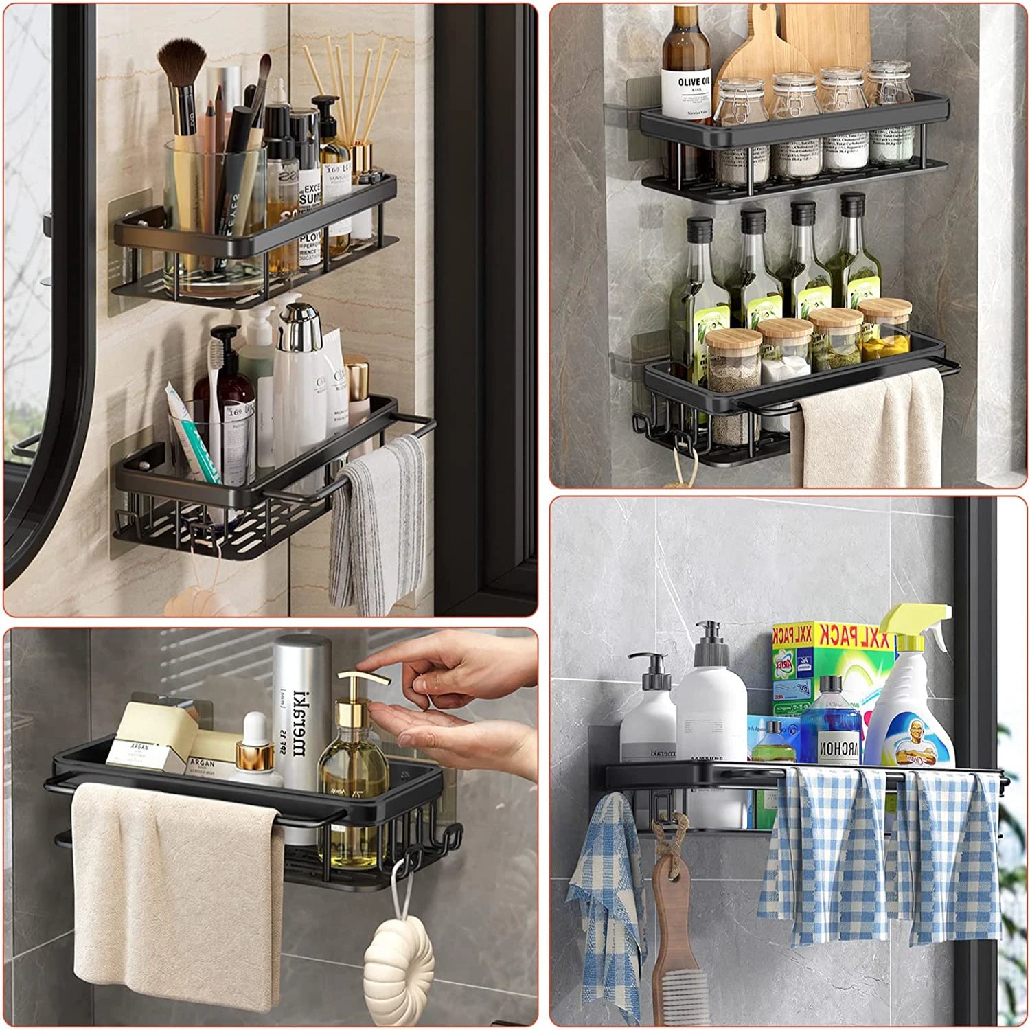 Bathroom Shelf Kitchen Storage Organizer Aluminum Alloy Shampoo Rack Shower Shelf Bathroom Accessories - Farefe