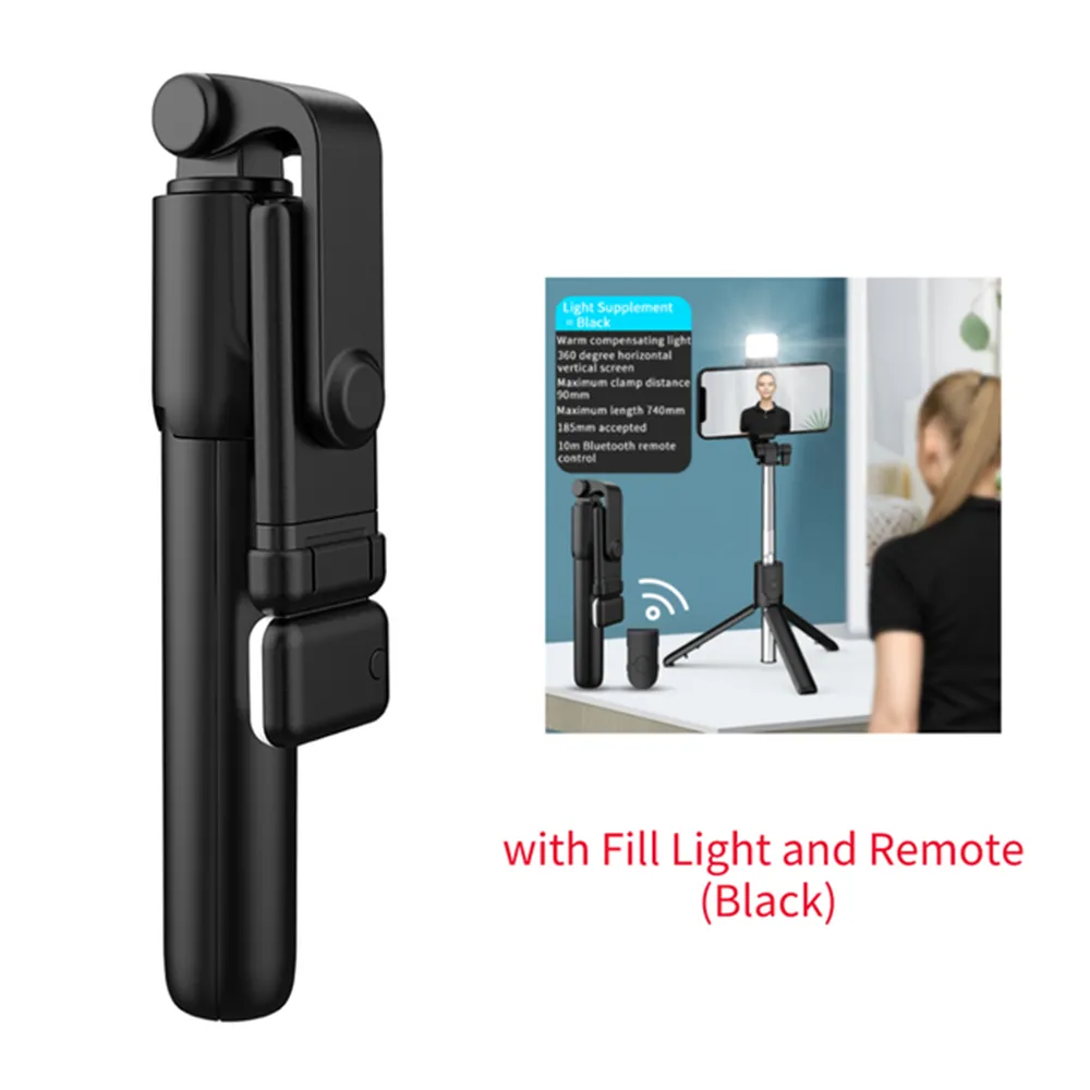 Use "Cell Phone Selfie Stick Tripod Bluetooth Remote Wireless Selfi Stick Phone Holder Stand with Beauty Fill Light for Phone" to create a product title. - Farefe