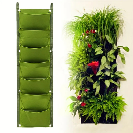 Deeper Bigger 7 Pocket Hanging Vertical Garden Wall Planter - Yard/Home Decoration - Fabric Felt - Farefe