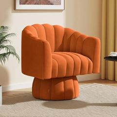 Mid Century Swivel Accent Sofa Chair, Round Armchair with Wide Upholstered Seat (Orange) - Farefe