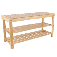 Boussac Bamboo Shoe Rack Bench - 2 Shelves, Natural Wood, Eco-Friendly - Bedroom, Entryway, Hallways - Farefe