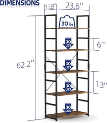 YUJINGXI 5 Tier Bookshelf, Tall Bookcase Storage Organizer, Modern for Bedroom, Living Room and Home Office