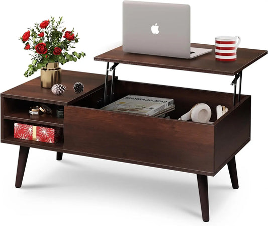 WLIVE Lift Top Coffee Table with Storage, Hidden Compartment, Adjustable Shelf - Mid Century Design - Farefe