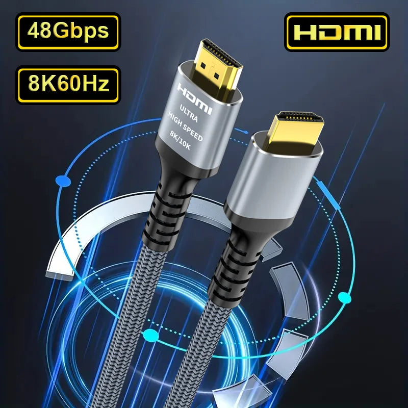 Long 8K HDMI 2.1 Cables, 48Gbps , High Speed Braided Cord-4K@120Hz 8K@60Hz, Compatible With Roku TV/PS5/PS4/HDTV/RTX 3080 3090 - Farefe