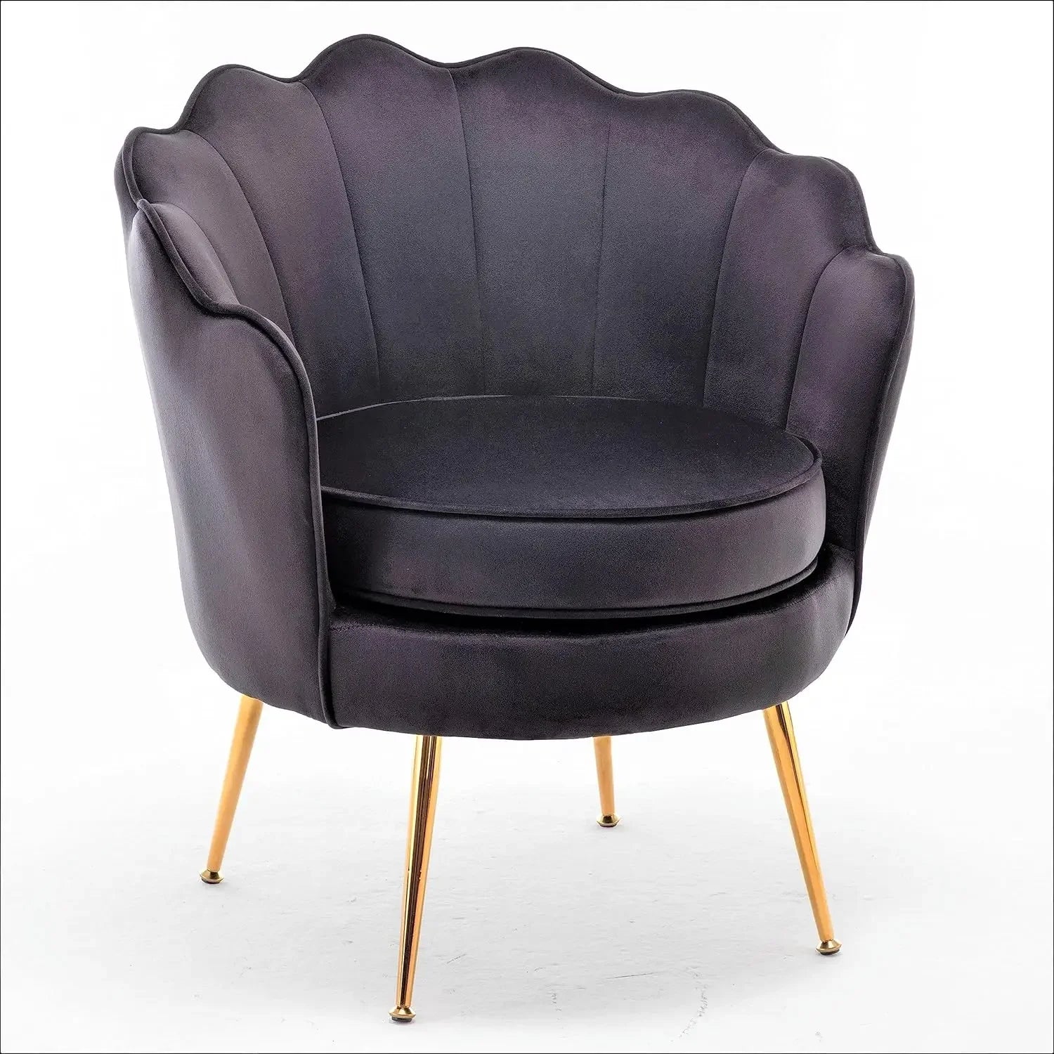 Furniture Direct Velvet Barrel Accent Chair With Scalloped Silhouette and Gold Metal Legs Chairs for Living Room Furniture Black - Farefe